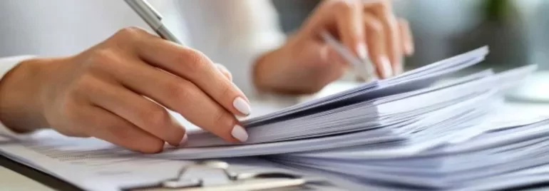 A person writing on a piece of paper with a pen, focused on their task.